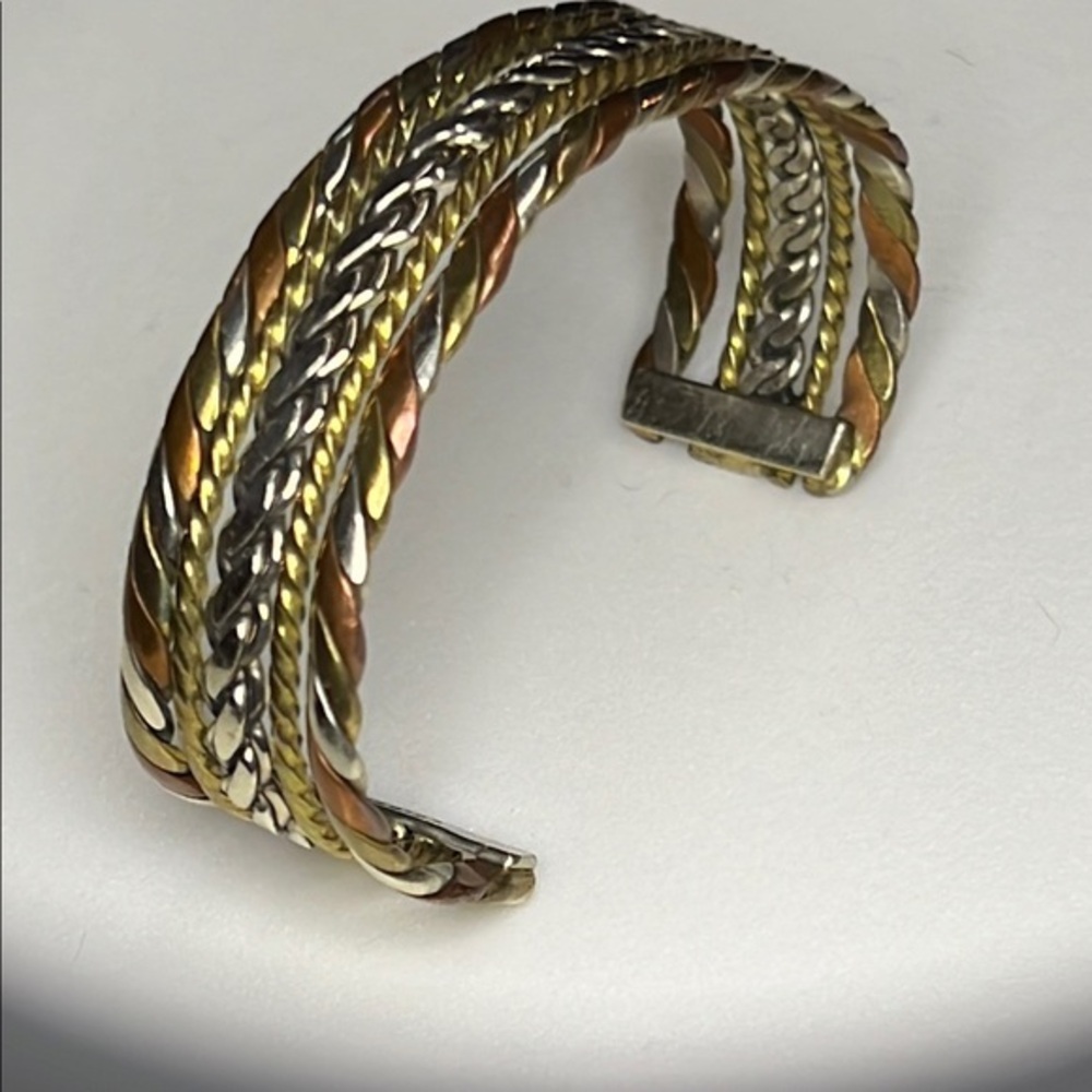 Southwest Sterling silver Tri-Color, Braided Cuff Bracelet. Stamped Mexico.